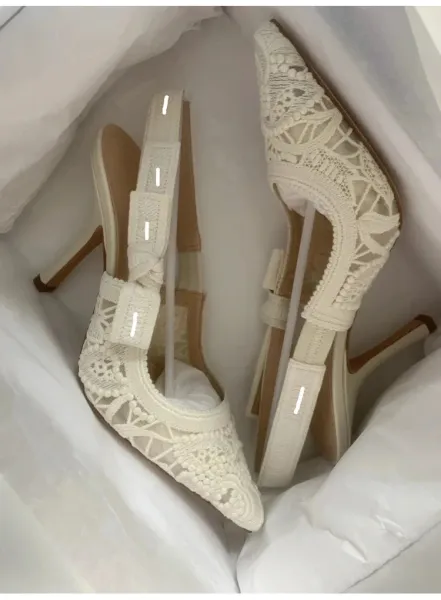 Dior J'Adior Lace Slingback Kitten Heels Beige - 12