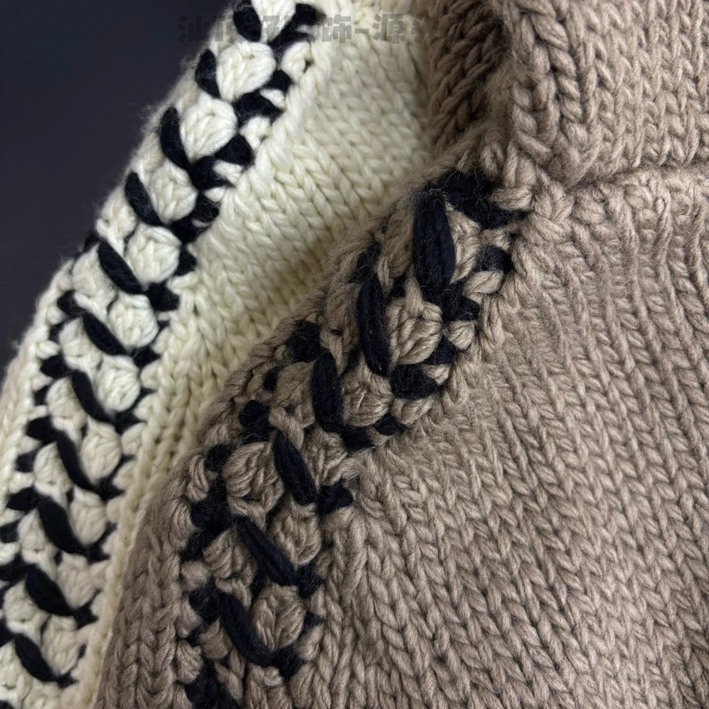 Hand-Knit Crochet-Trim Hooded Cardigan Beige Knit Cardigan - 21