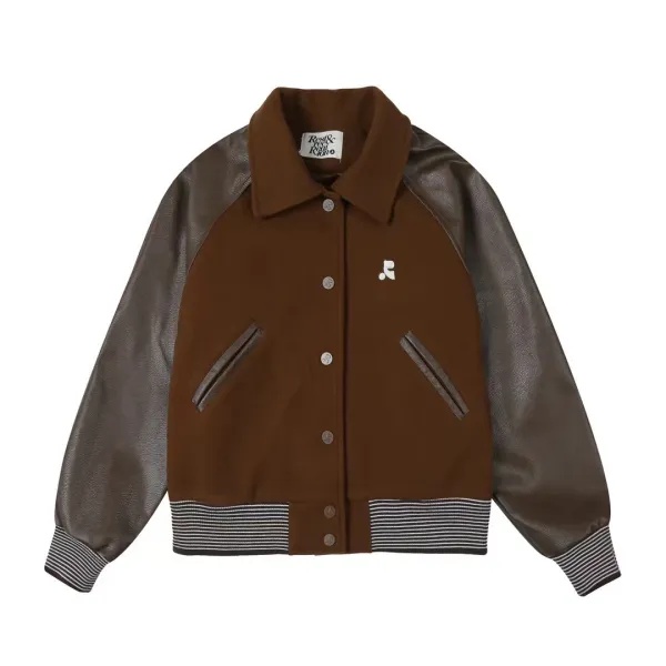 Saint Tears Rest & Recreation Brown Leather-Sleeve Varsity Jacket - 8