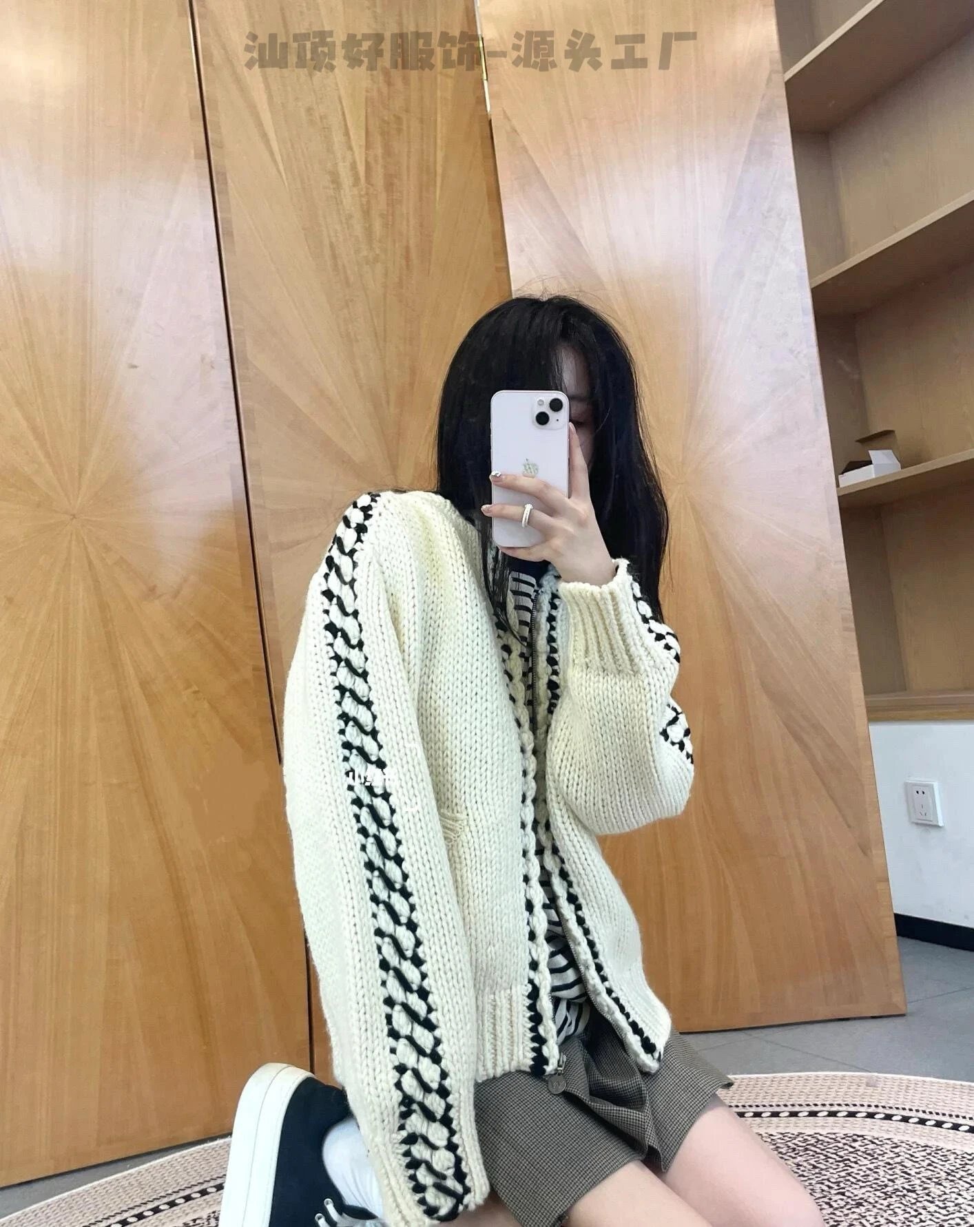 Hand-Knit Crochet-Trim Hooded Cardigan Beige Knit Cardigan - 26