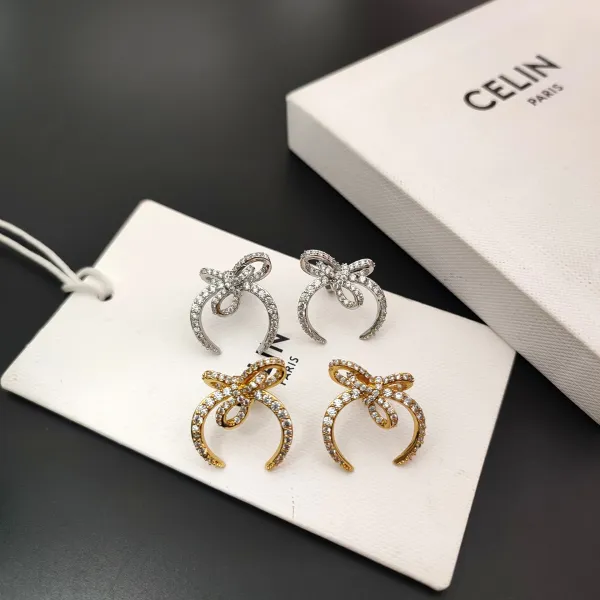 Celine Bow Crystal Earrings Silver - 7