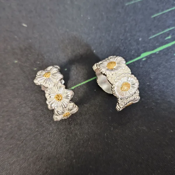Silver Floral Open Ring with Gold Centers Jewelry - 6