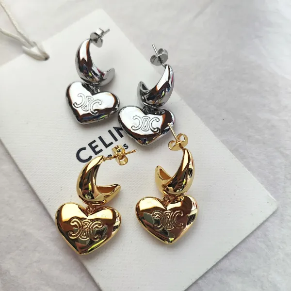 Gold Heart-and-Crescent Earrings - 4