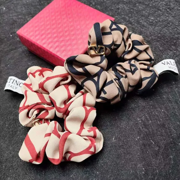 Valentino VLogo Print Silk Scrunchie in Red and Beige - 7