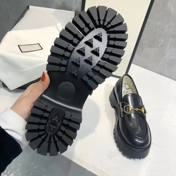 Gucci Horsebit Loafer Black Chunky Platform Leather Loafers - 7