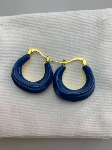 Bold Resin Hoop Earrings in Cobalt Blue and Deep Purple - 8