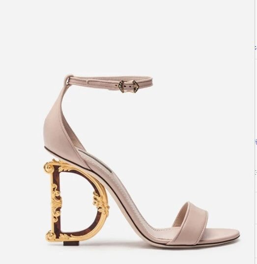 Versace Chain-Link Ankle Strap Heels in Red, Black, and Beige - 6