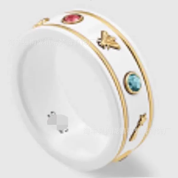 Ceramic Rope-Trimmed Ring with Gold Accents White Jewelry - 5