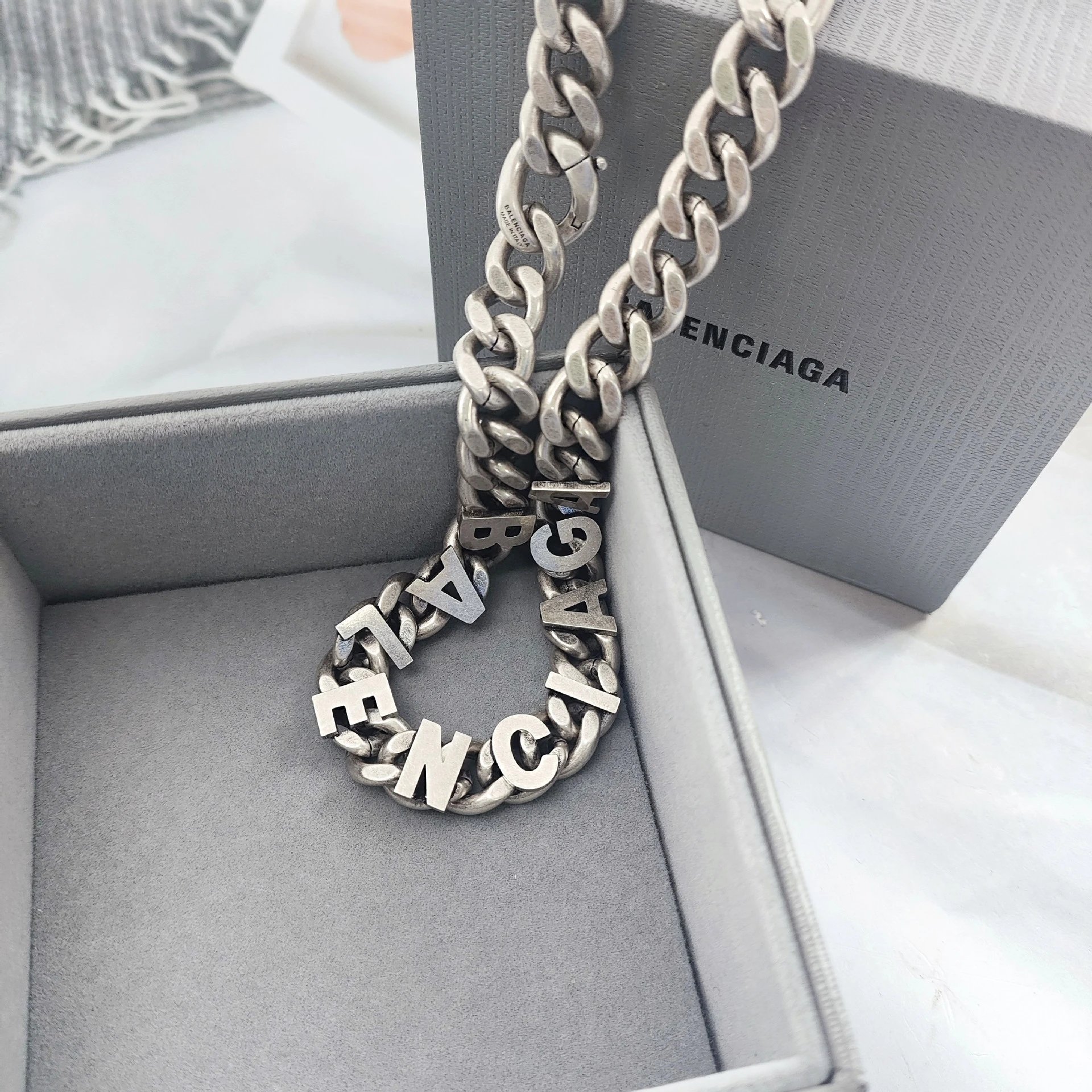 Balenciaga Logo Chain Necklace Silver - 4