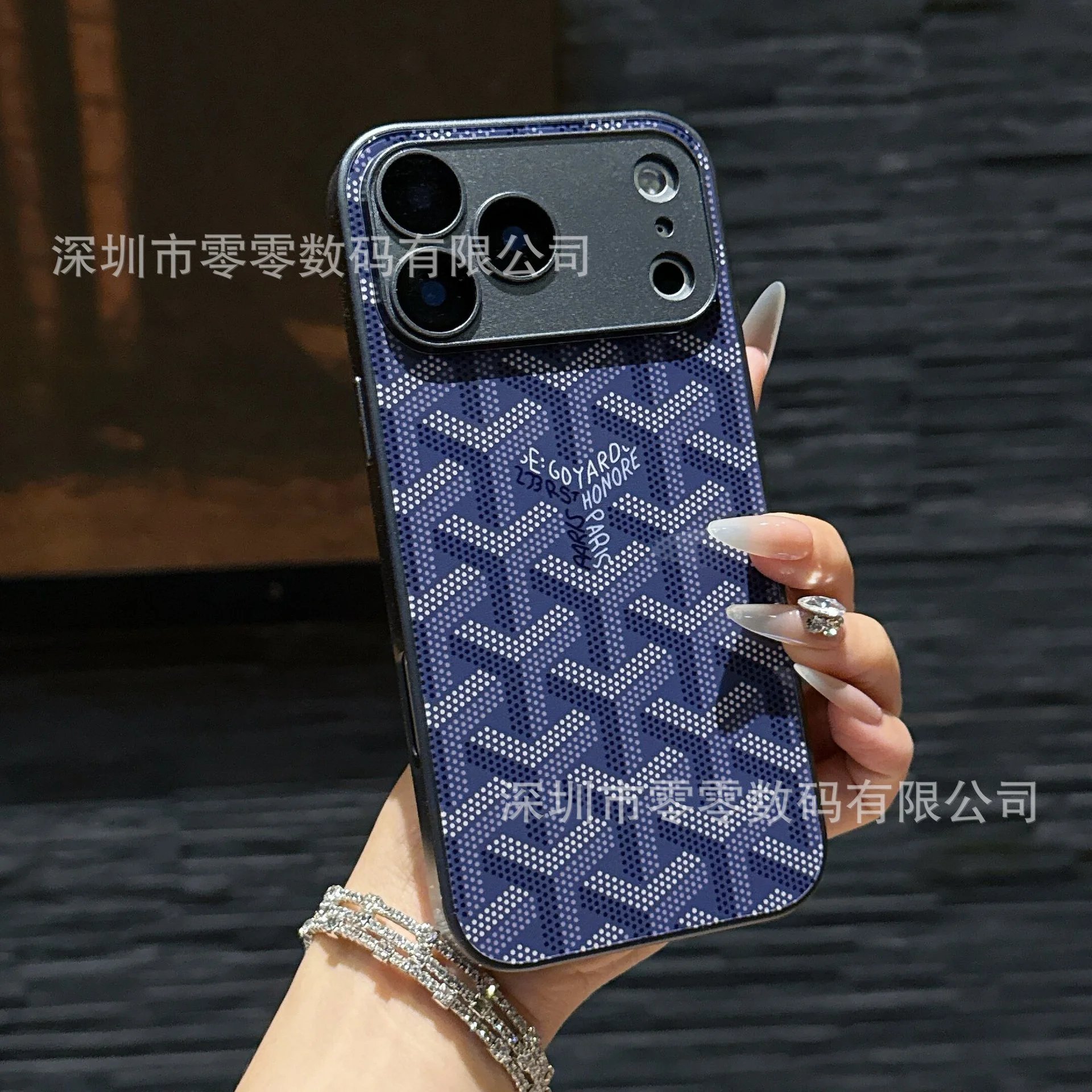 Goyard x Smartphone Case Navy Blue Dot-Print Phone Case
