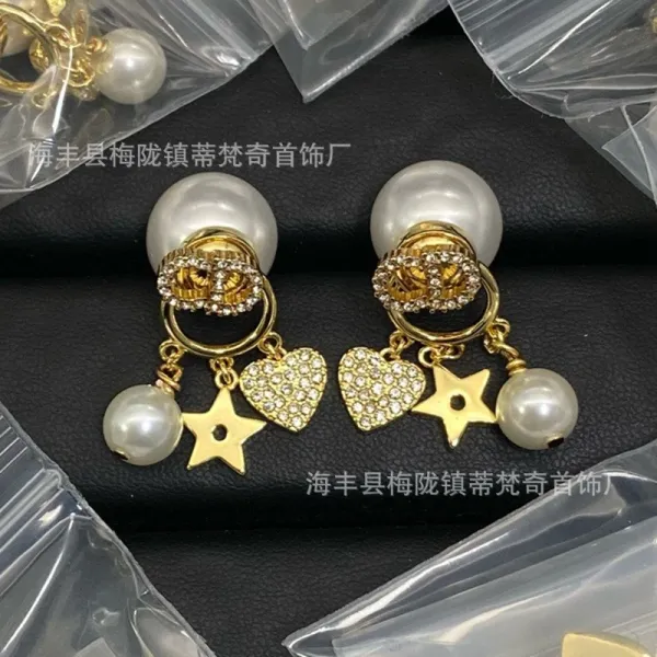 Dior CD Logo Pearl Double-Sided Earrings Gold Black - 11