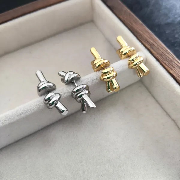 Gold Knot Stud Earrings - 2