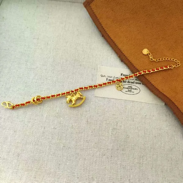 Gold Horse Charm Necklace with Red Braided Cord Necklace - 5