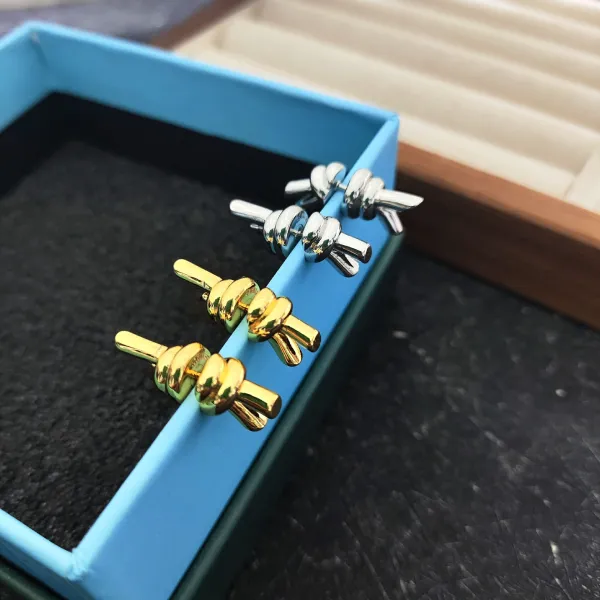 Gold Knot Stud Earrings - 8