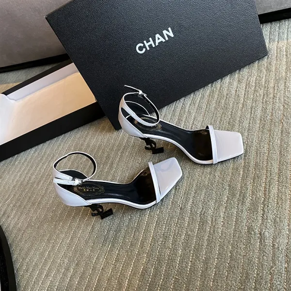 Saint Laurent Tribute Sandals Black Patent Leather Heels - 27