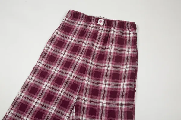 Design Plaid Lounge Pants with LOVE Print Burgundy Sleepwear - 6
