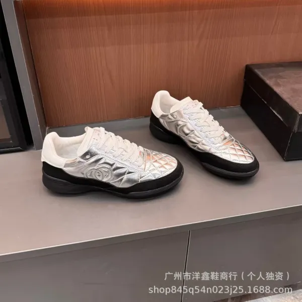 Chanel Tennis Classic Silver Quilted Sneakers - 9