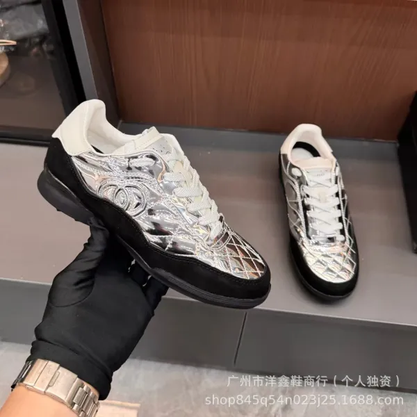 Chanel Tennis Classic Silver Quilted Sneakers - 13