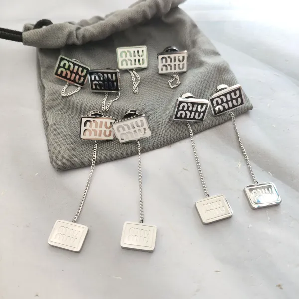 Miu Miu Logo Chain Drop Earrings Silver - 9