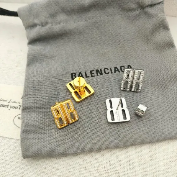 Balenciaga BB Logo Crystal-Embellished Gold Earrings - 5
