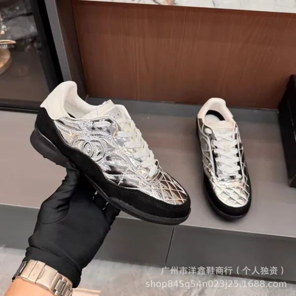 Chanel Tennis Classic Silver Quilted Sneakers - 19