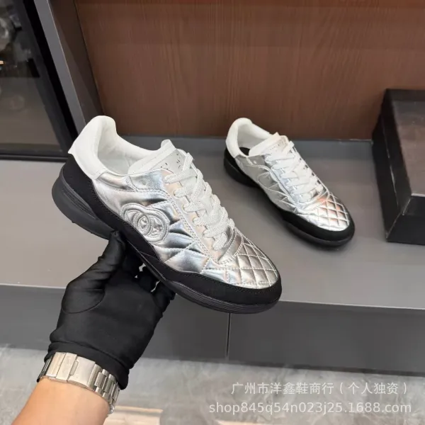 Chanel Tennis Classic Silver Quilted Sneakers - 10