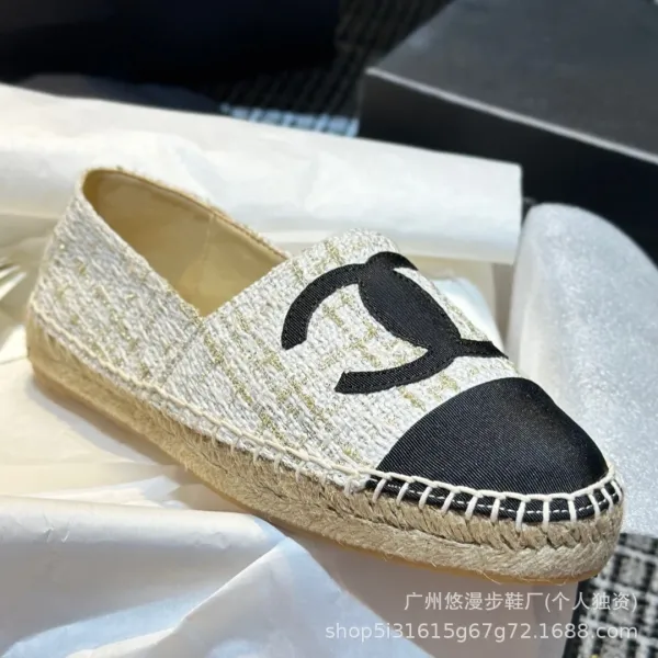 Chanel CC Logo Quilted Espadrille Loafers Black and White - 6
