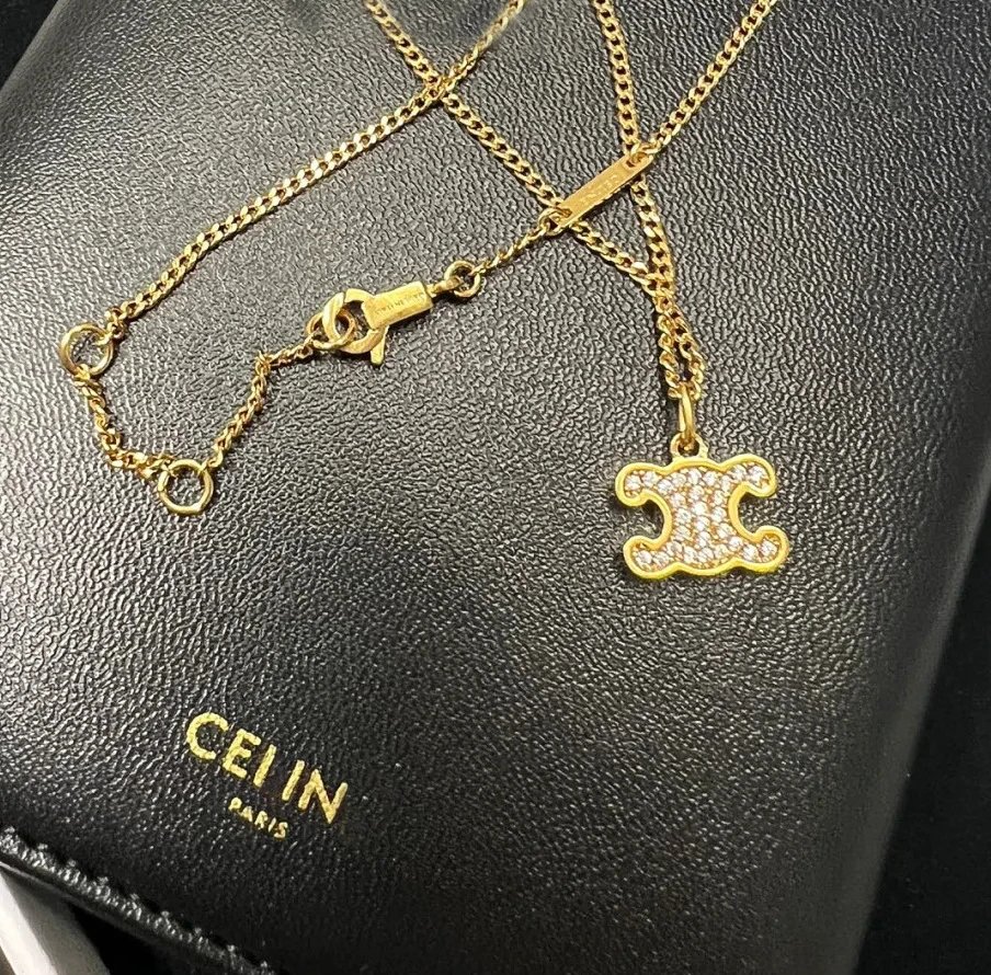 Celine Triomphe Puzzle Pendant Necklace Gold - 13