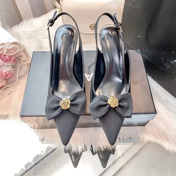 Dior J'Adior Slingback Heels Black Bow White Leather - 4