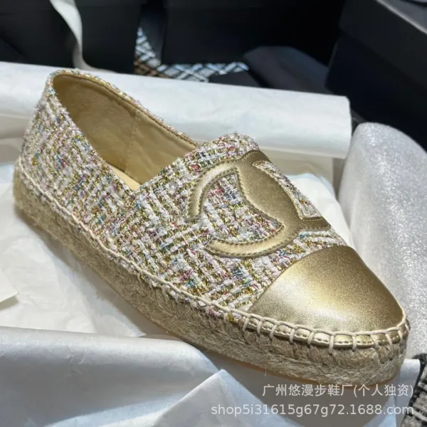 Chanel CC Logo Quilted Espadrille Loafers Black and White - 16