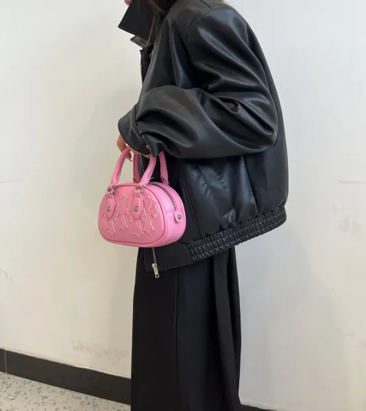 Chrome Hearts Mini Crossbody Bag Black Leather Handbag - 7