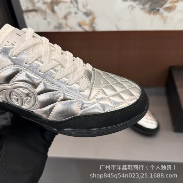 Chanel Tennis Classic Silver Quilted Sneakers - 15