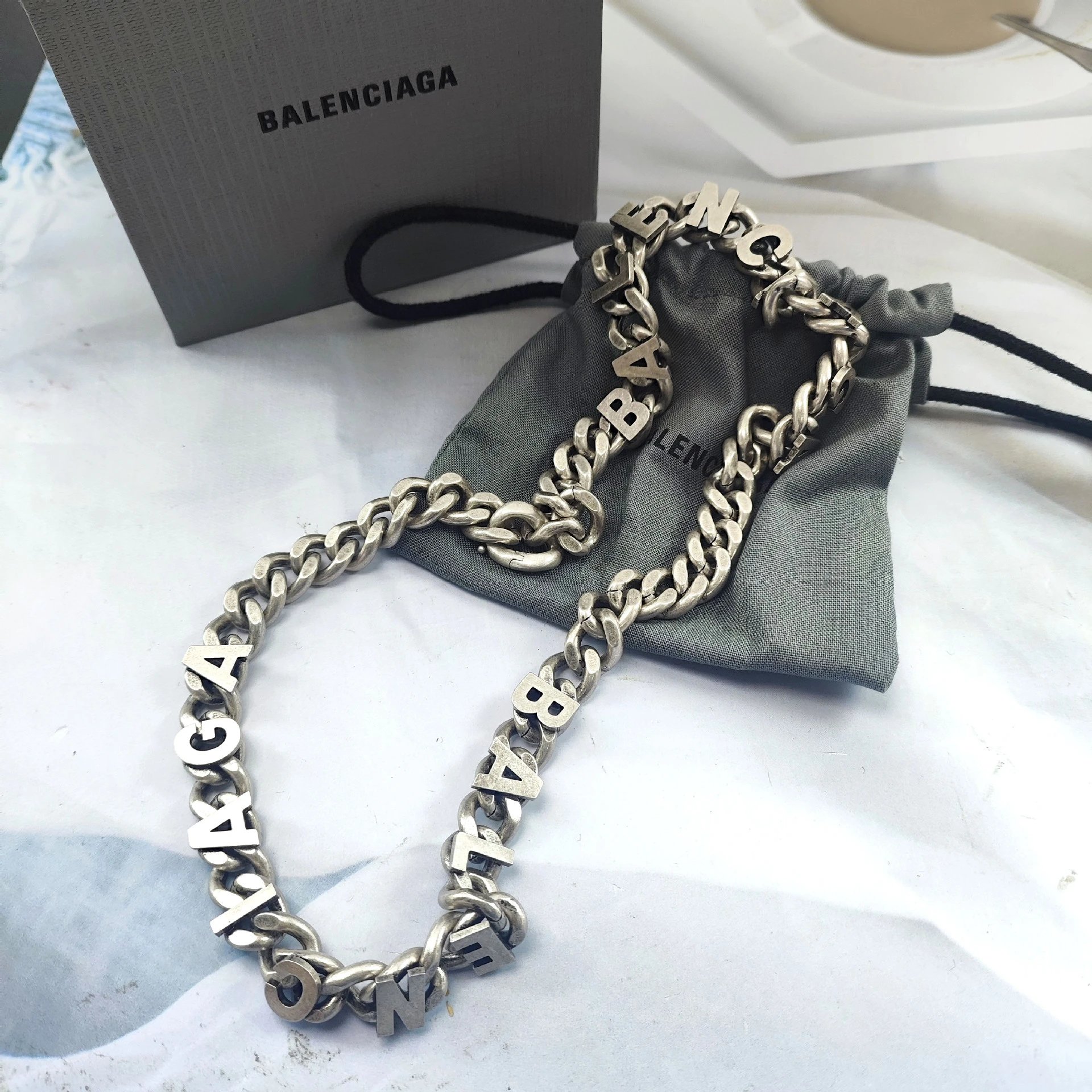 Balenciaga Logo Chain Necklace Silver