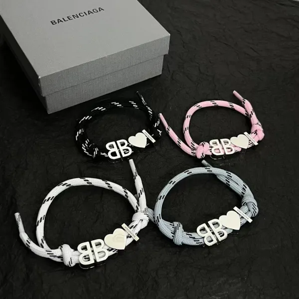 Balenciaga Logo Plate Rope Bracelet White - 4