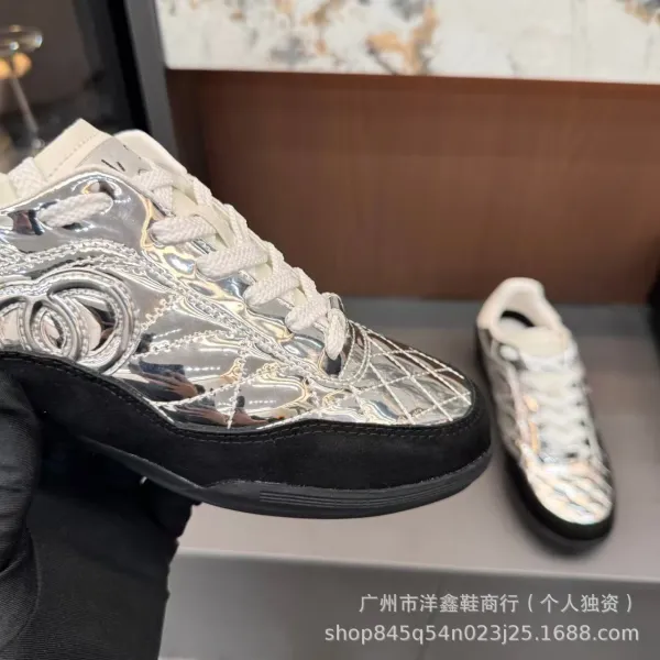 Chanel Tennis Classic Silver Quilted Sneakers - 21