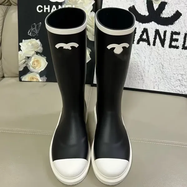 Chanel Rain Boots Beige and White Knee-High Boots - 3
