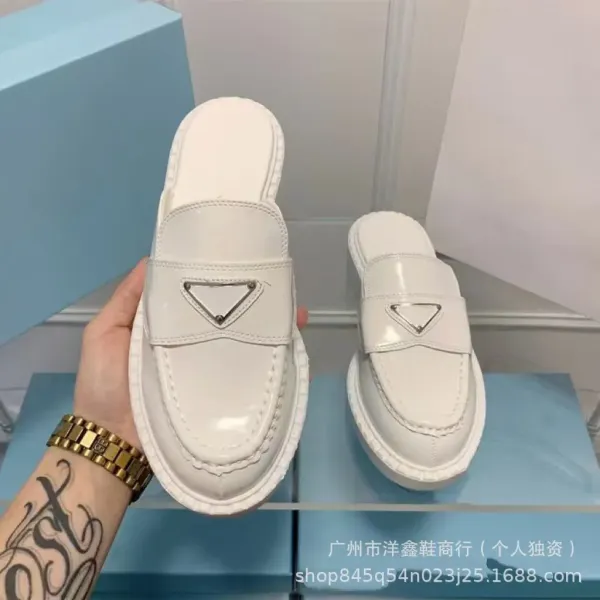 Prada Triangle Logo Loafers White Slip-On Shoes - 6