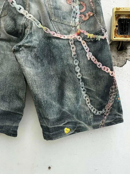 Acne Studios Distressed Denim Shorts with Chain Embellishments Blue - 11