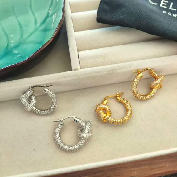 Celine Knot Hoop Earrings Gold Pave Crystal Earrings - 3