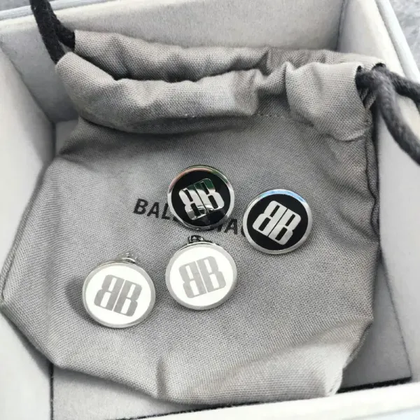 Balenciaga BB Logo Enamel Stud Earrings Green and White - 2