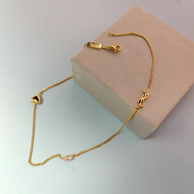 Saint Laurent Gold-Tone Heart and Crystal Logo Chain product detail image 3