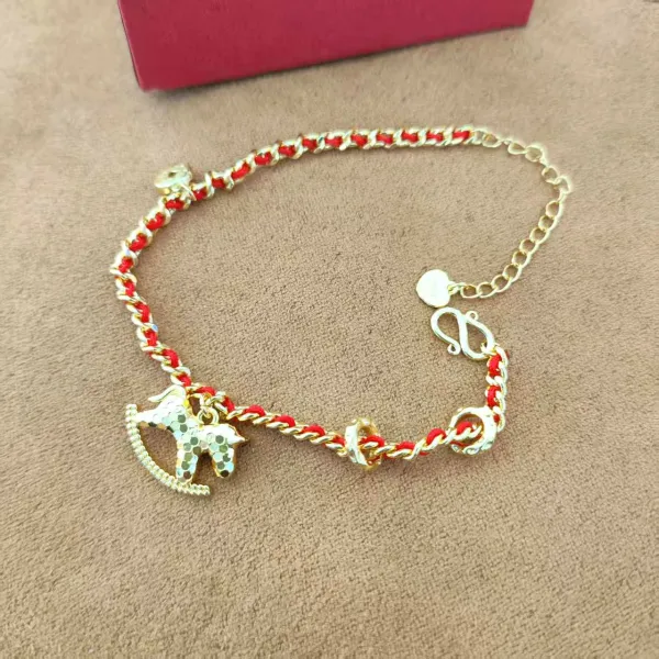 Gold Horse Charm Necklace with Red Braided Cord Necklace - 3