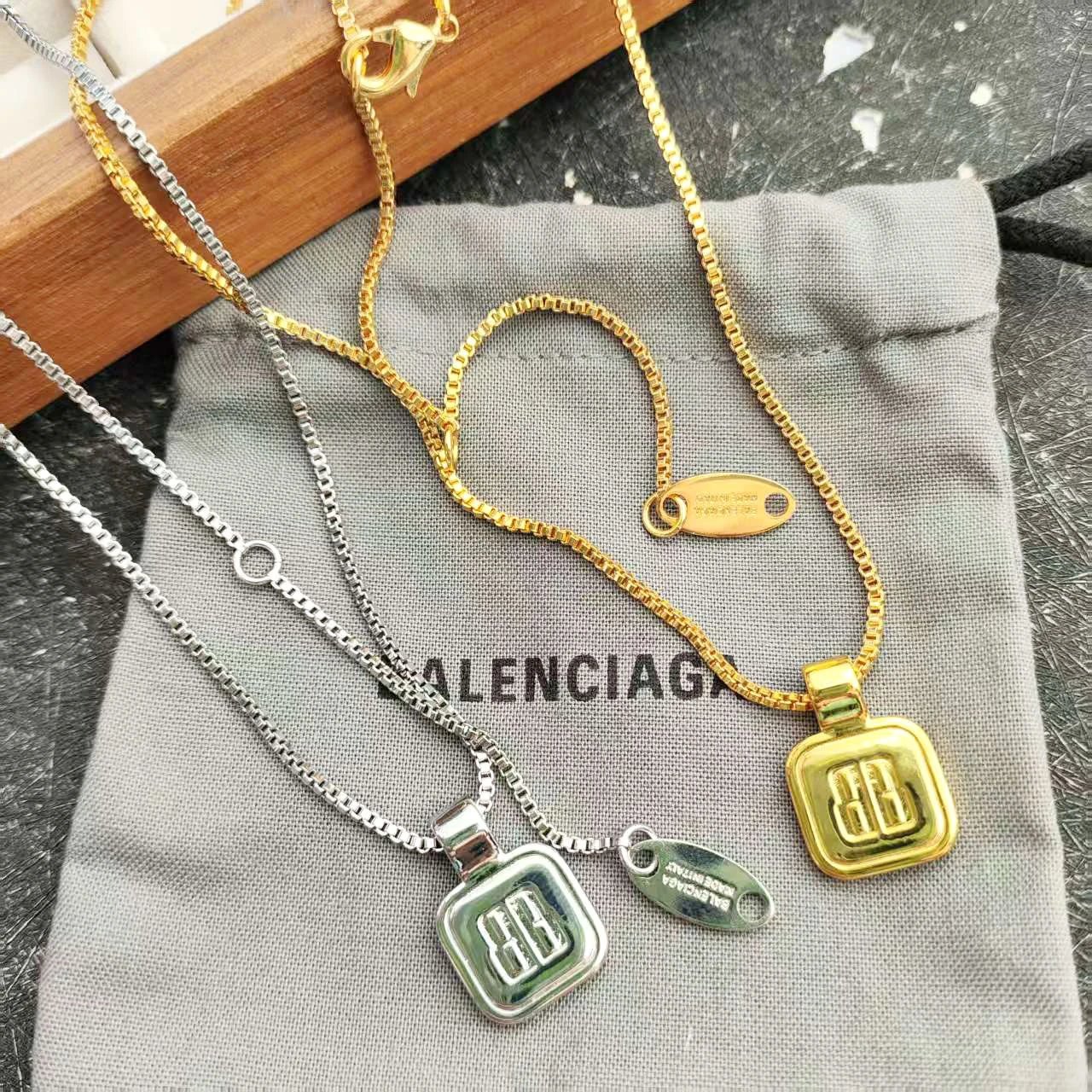 Balenciaga BB Square Pendant Necklace Gold - 5