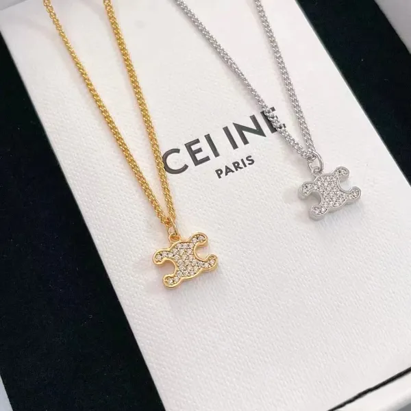 Celine Triomphe Puzzle Pendant Necklace Gold - 15