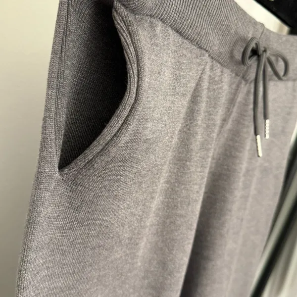 Design V-Neck Knit Sweater and Wide-Leg Sweatpants Set Gray Casual Set - 10