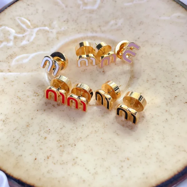 MMY M-Shape Enamel Stud Earrings Gold Pink Jewelry - 4