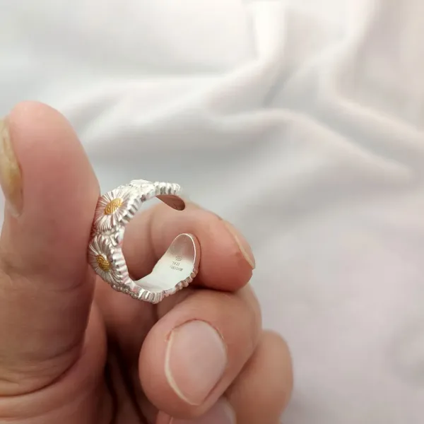 Silver Floral Open Ring with Gold Centers Jewelry - 2