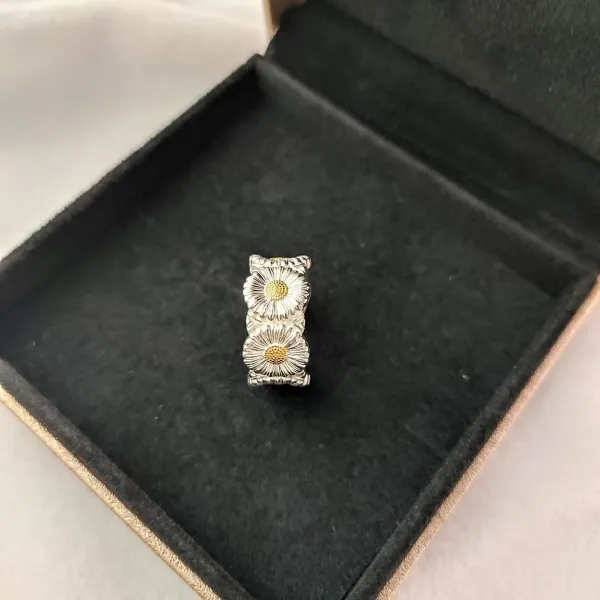 Silver Floral Open Ring with Gold Centers Jewelry - 4