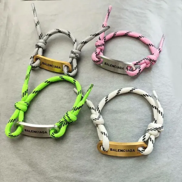Balenciaga Logo Plate Rope Bracelet White - 10