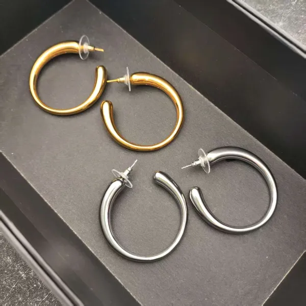 Gold Thick Hoop Earrings - 2